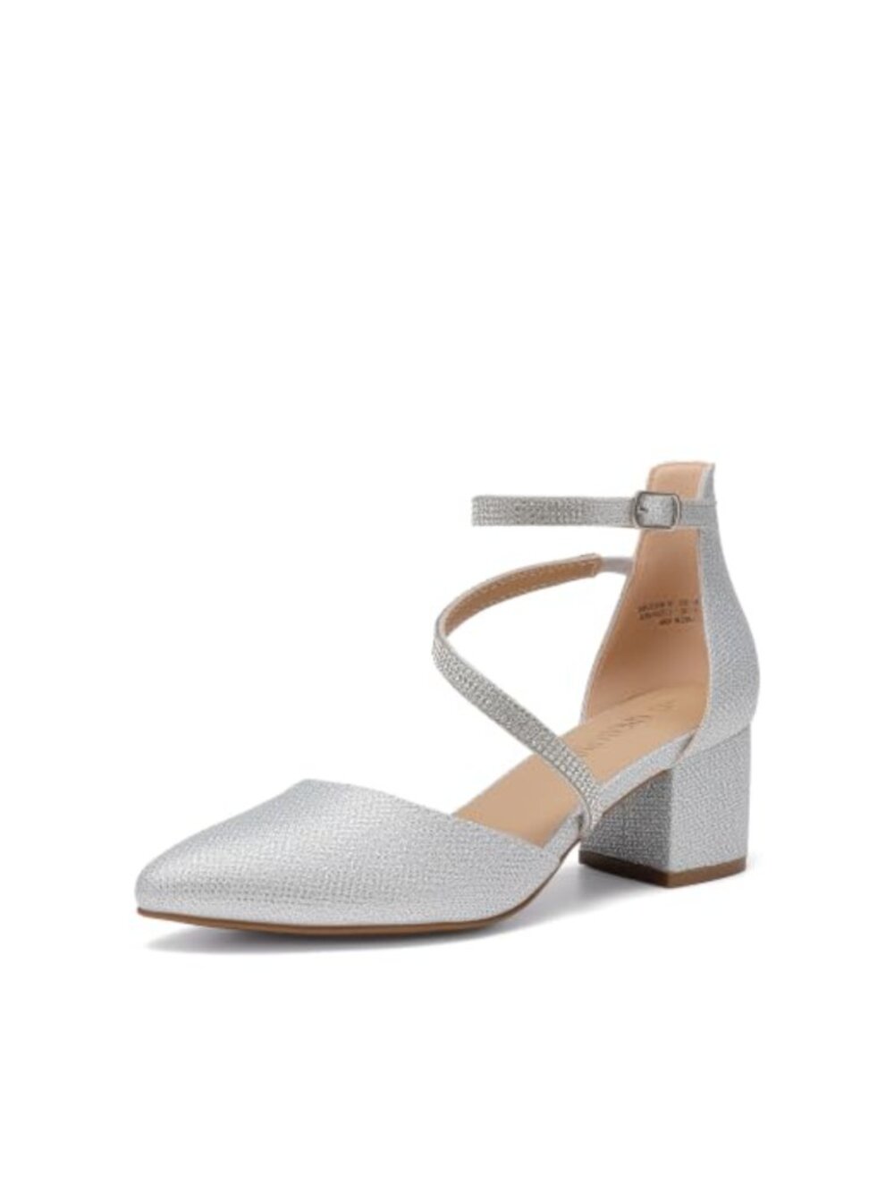 Women's Pointed Toe Low Block Heel Pumps Faux Leather Ankle Strap